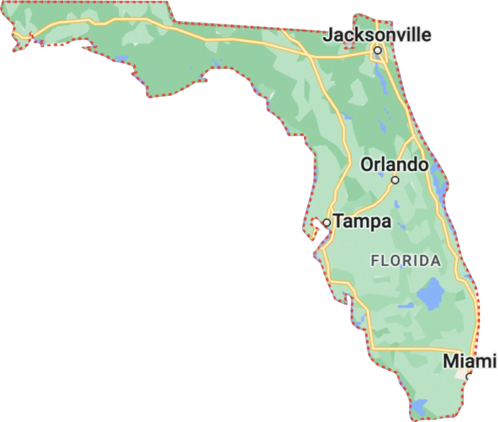 graphic of the various locations in Florida that the archive corporation business services; highlighting tampa, miami, orlando, and jacksonville.
